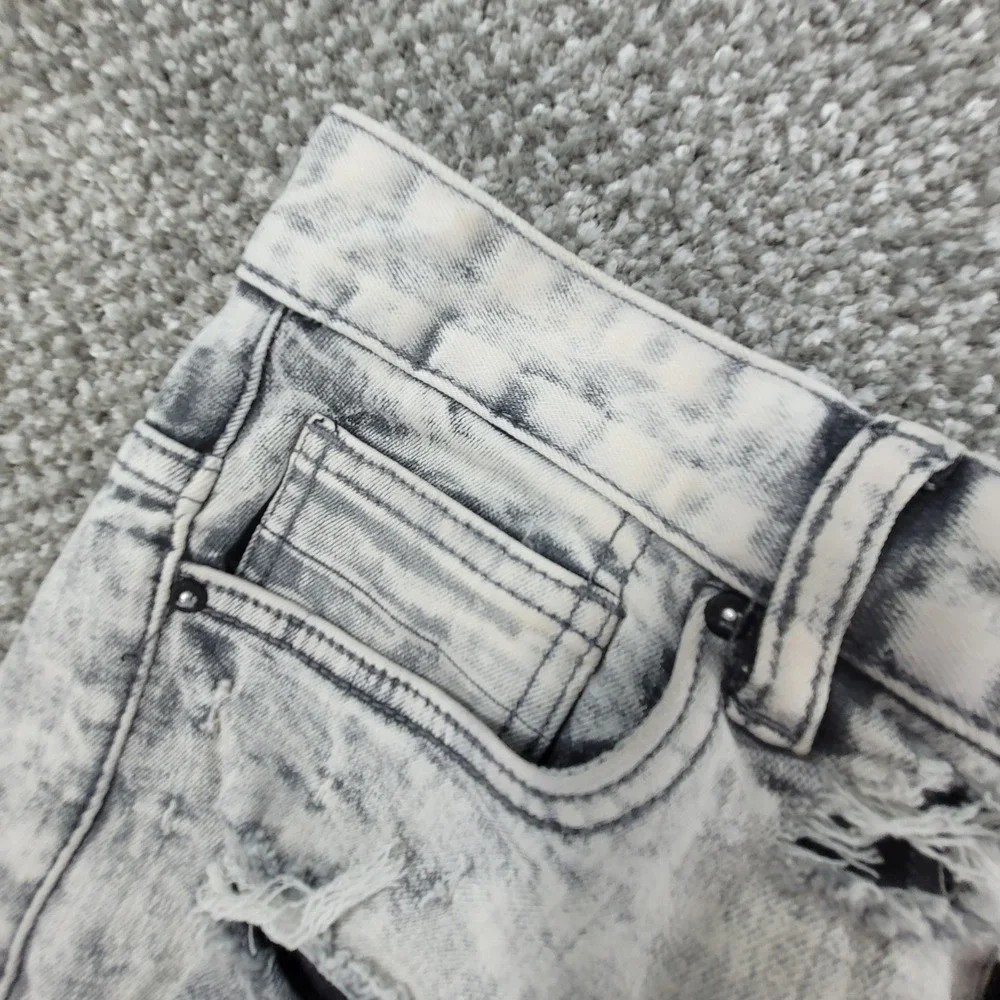 Smoke Rise Mens Distressed Acid‎ Wash Moto Jeans Gray 28x32 Slim Ripped Denim